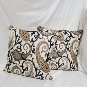 Set of 2 Paisley Accent Pillows - Navy and Gold